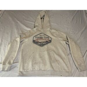 Lake & Trail Hoodie Mens Medium Gray Pullover Fleece Sweatshirt Fishing Club